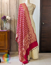 Red Banarasi Georgette Bandhani Dupatta – Bandhani Saree Online India | Elegantt Drapes