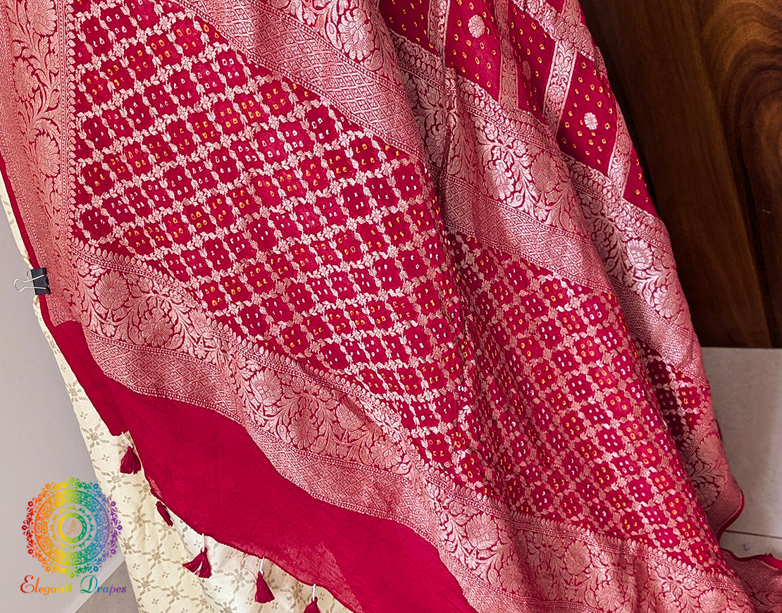 Red Banarasi Bandhani Georgette Dupatta – Bandhani Saree Online India | Elegantt Drapes