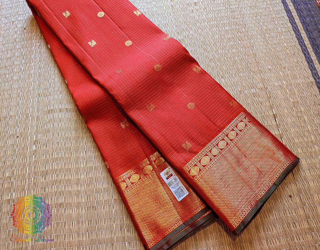 Red Pure Kanjivaram Handloom Silk Saree – Handloom Saree Online India | Elegantt Drapes