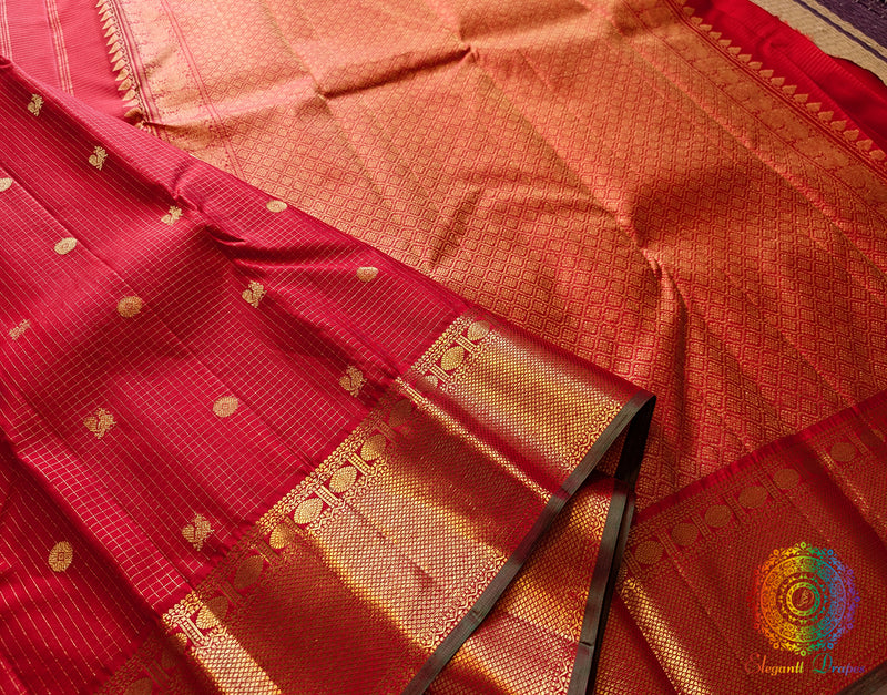 Red Pure Kanjivaram Handloom Silk Saree – Handloom Saree Online India | Elegantt Drapes