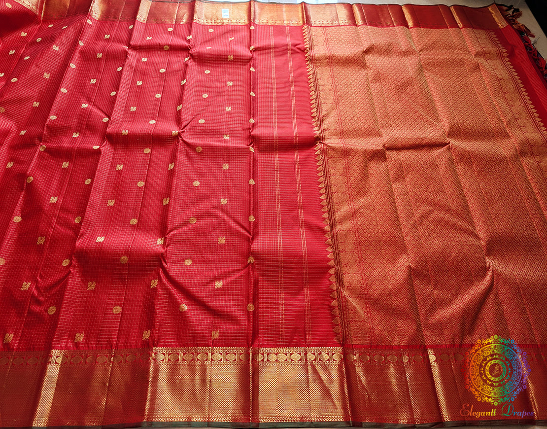 Red Pure Kanjivaram Handloom Silk Saree – Handloom Saree Online India | Elegantt Drapes