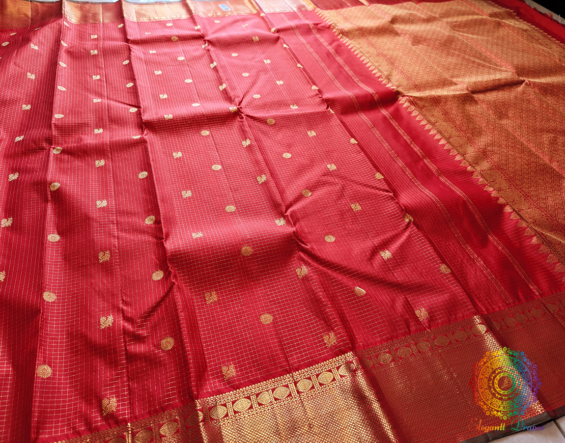 Red Pure Kanjivaram Handloom Silk Saree – Handloom Saree Online India | Elegantt Drapes