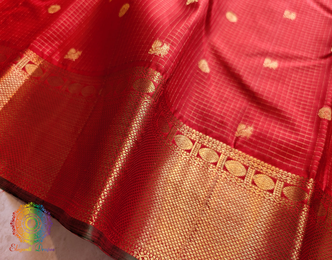 Red Pure Kanjivaram Handloom Silk Saree – Handloom Saree Online India | Elegantt Drapes