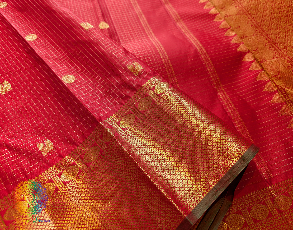 Red Pure Kanjivaram Handloom Silk Saree – Handloom Saree Online India | Elegantt Drapes