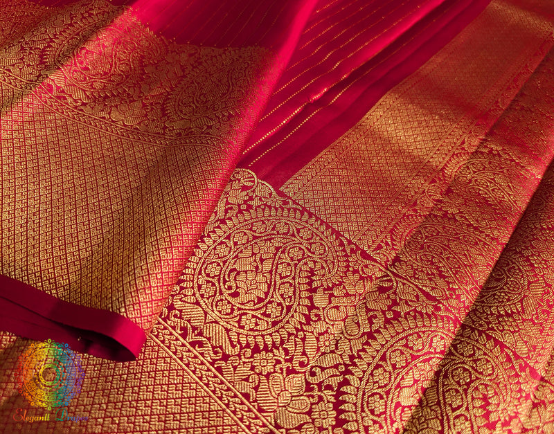 Bridal Red Pure Kanjivaram Silk Saree – Handloom Saree Online India | Elegantt Drapes