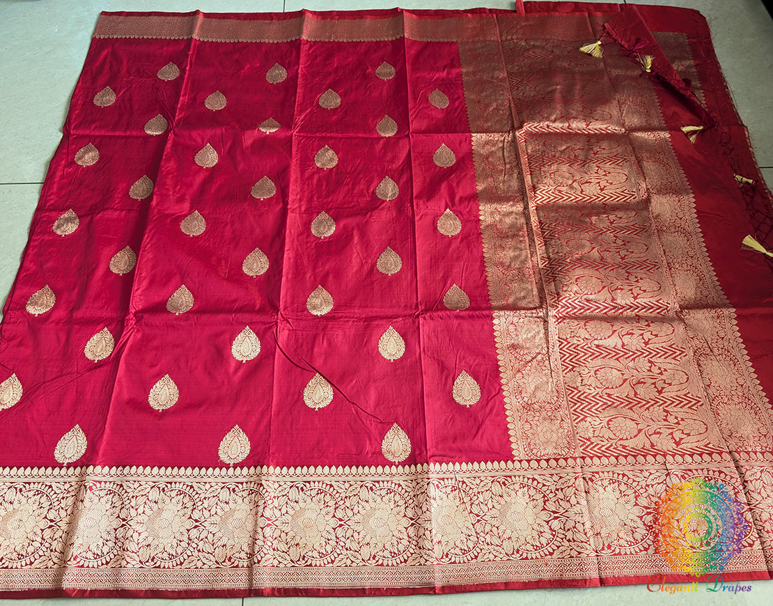 Red Banarasi Handloom Katan Silk Saree 2 – Handloom Saree Online India | Elegantt Drapes