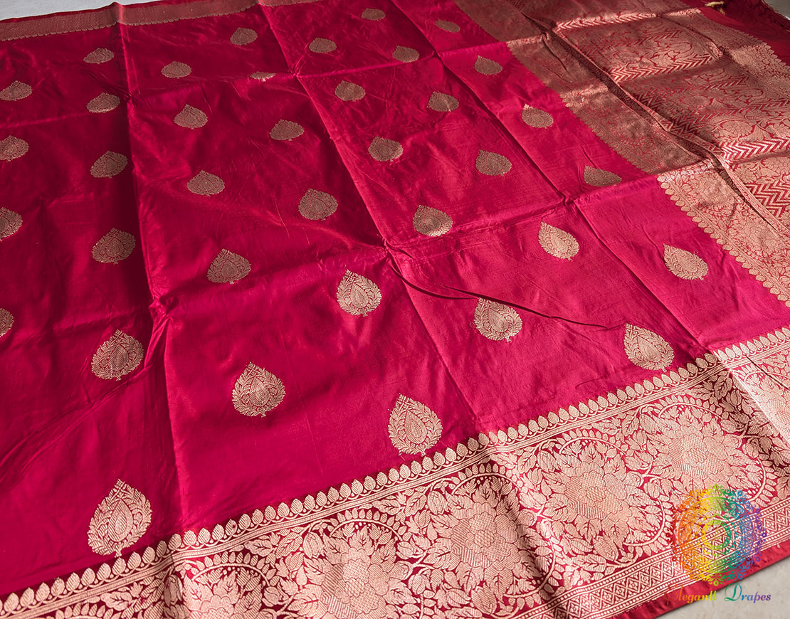 Red Banarasi Handloom Katan Silk Saree 2 – Handloom Saree Online India | Elegantt Drapes
