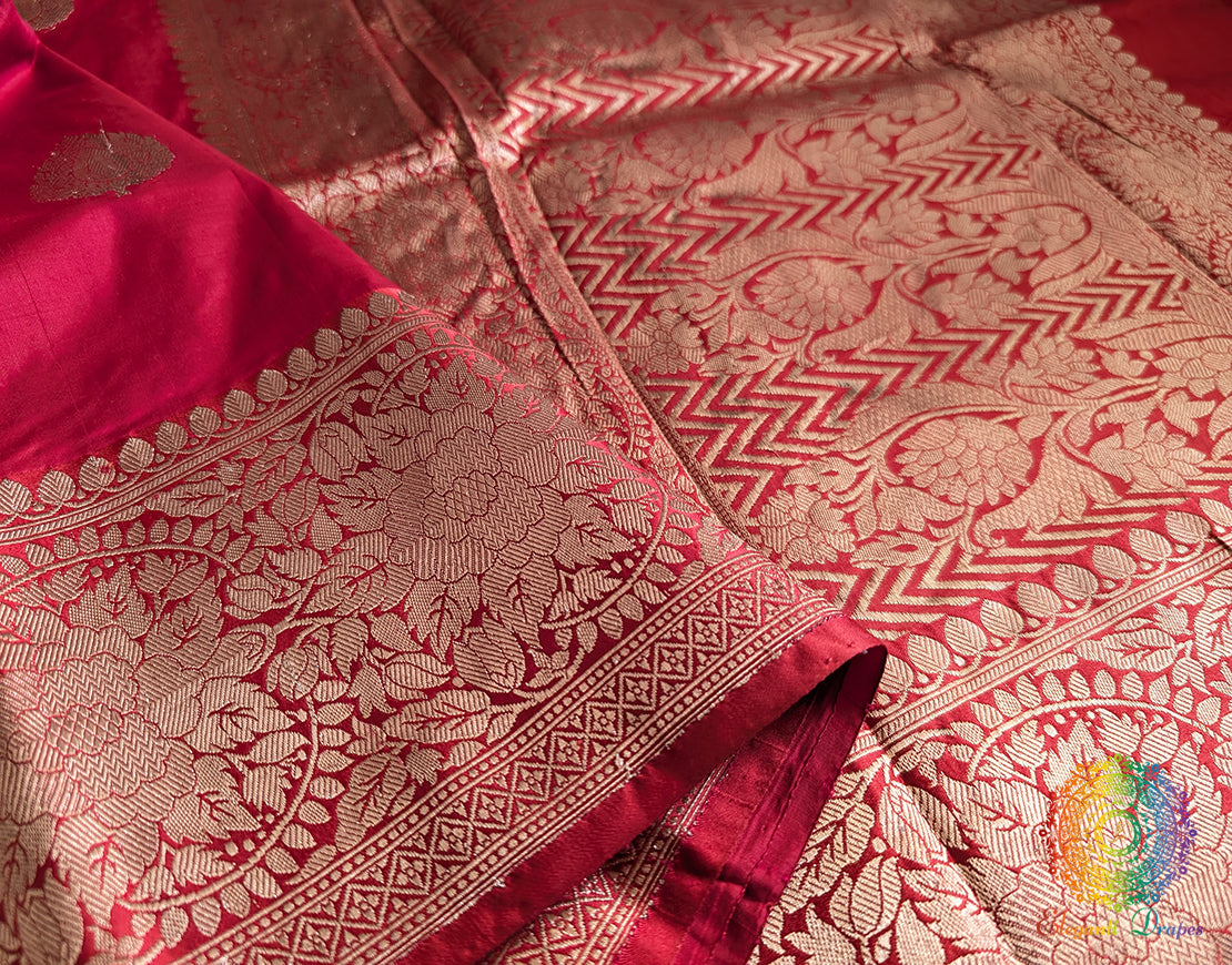 Red Banarasi Handloom Katan Silk Saree 2 – Handloom Saree Online India | Elegantt Drapes