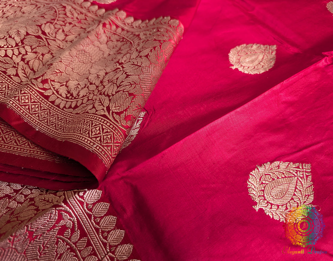 Red Banarasi Handloom Katan Silk Saree 2 – Handloom Saree Online India | Elegantt Drapes