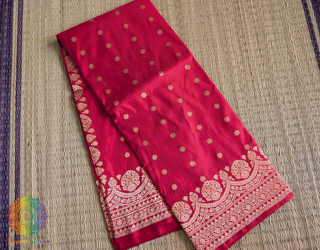 Red Banarasi Handloom Katan Silk Saree – Handloom Saree Online India | Elegantt Drapes