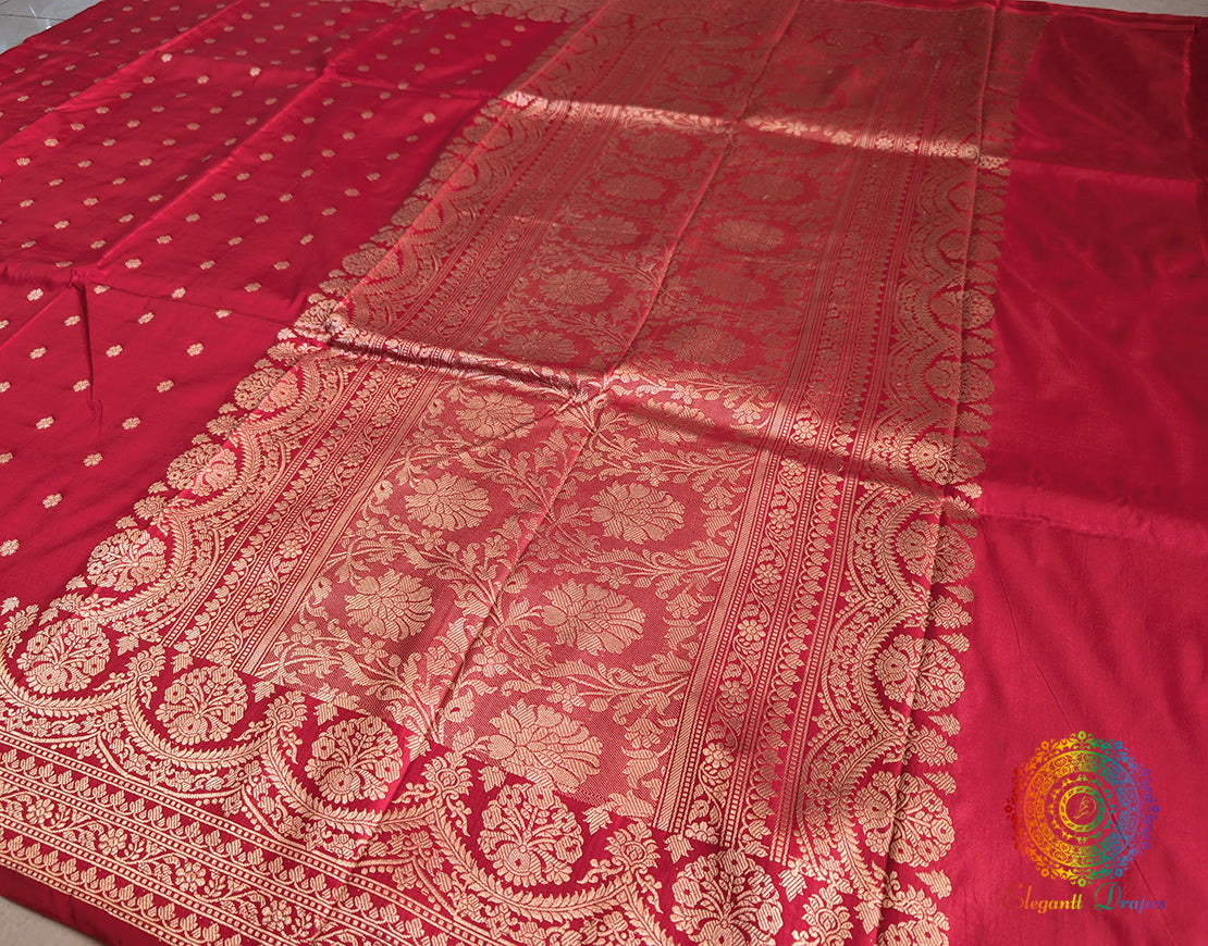 Red Banarasi Handloom Katan Silk Saree – Handloom Saree Online India | Elegantt Drapes
