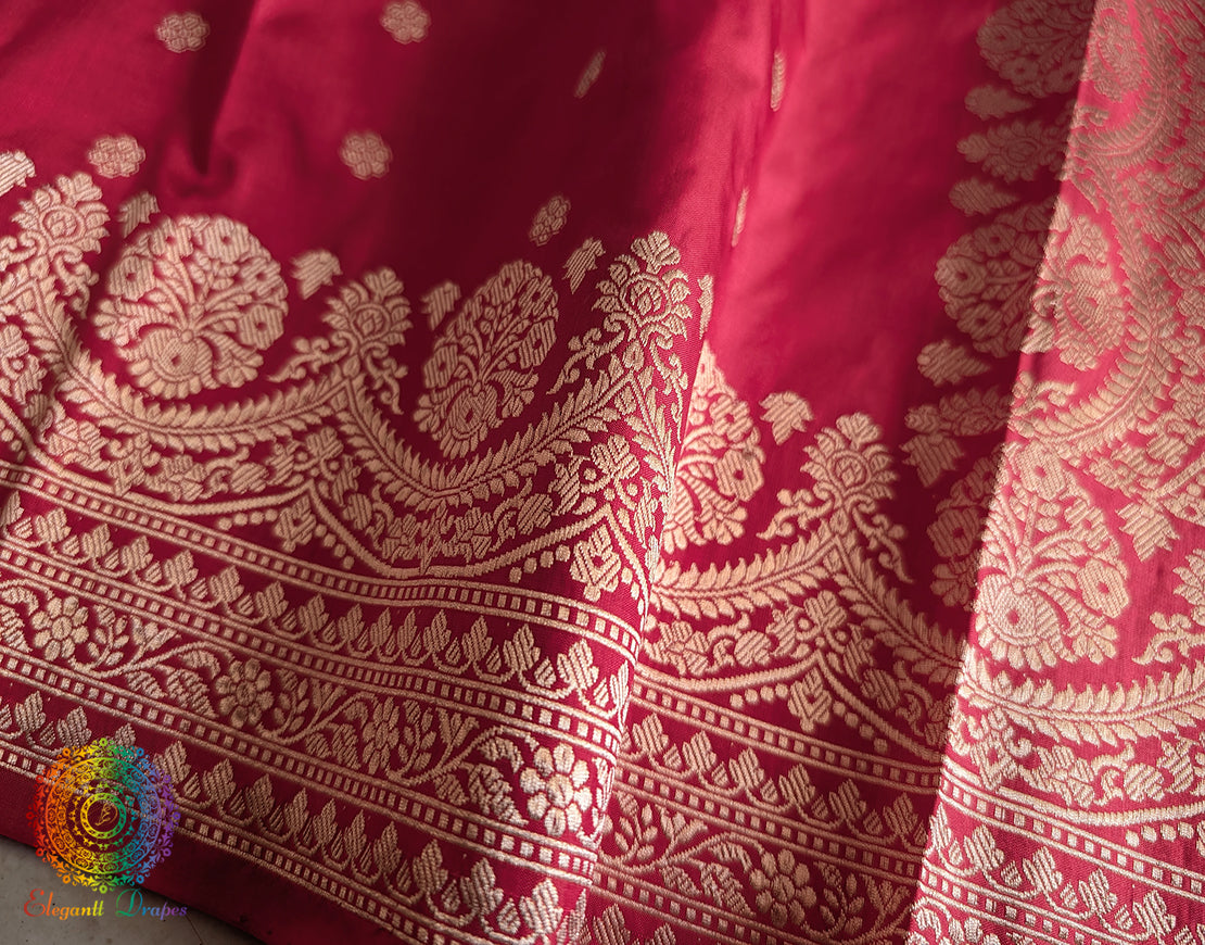 Red Banarasi Handloom Katan Silk Saree – Handloom Saree Online India | Elegantt Drapes