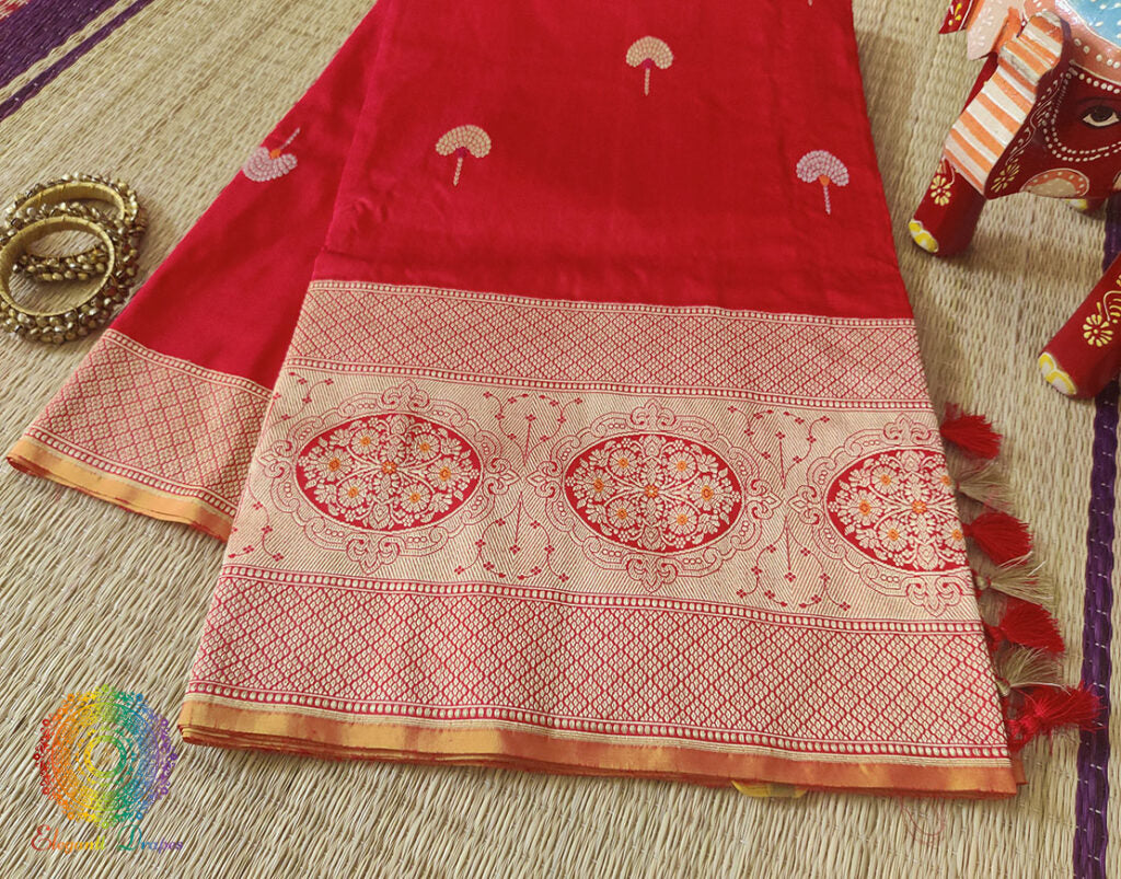 Red Banarasi Handloom Katan Silk Meenakari Saree – Handloom Saree Online India | Elegantt Drapes