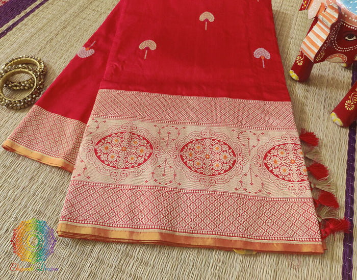 Red Banarasi Handloom Katan Silk Meenakari Saree – Handloom Saree Online India | Elegantt Drapes