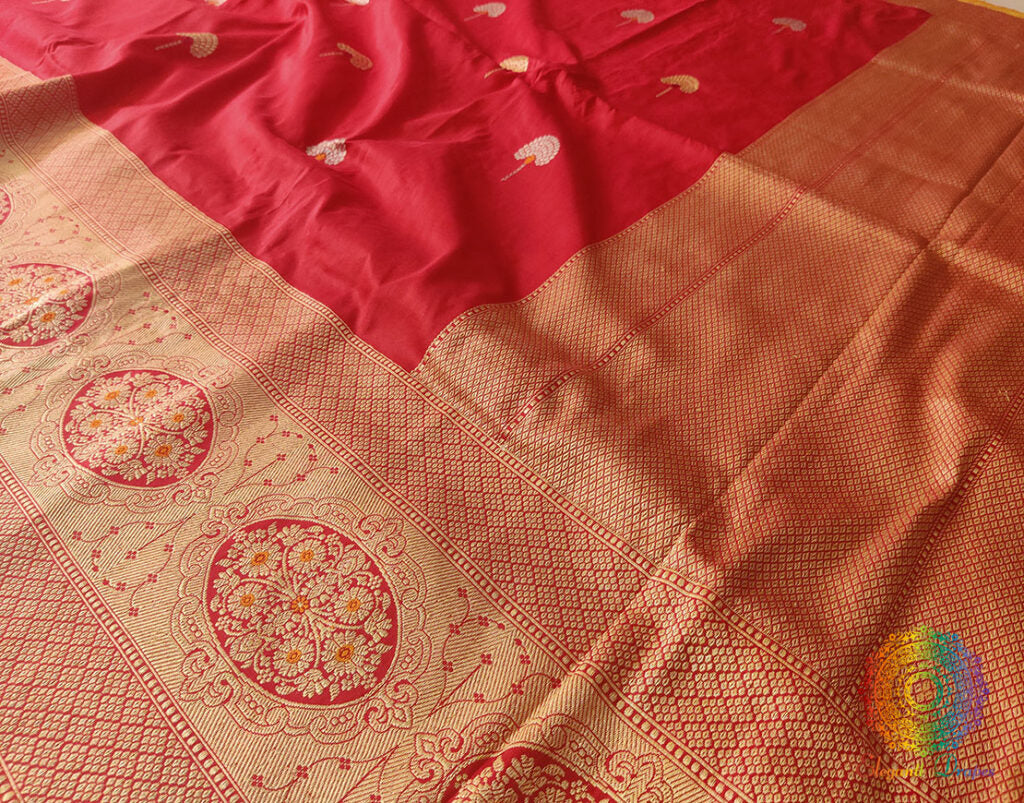 Red Banarasi Handloom Katan Silk Meenakari Saree – Handloom Saree Online India | Elegantt Drapes
