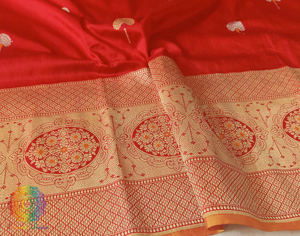 Red Banarasi Handloom Katan Silk Meenakari Saree – Handloom Saree Online India | Elegantt Drapes