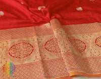 Red Banarasi Handloom Katan Silk Meenakari Saree – Handloom Saree Online India | Elegantt Drapes