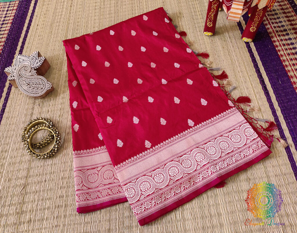 Red Banarasi Handloom Pure Katan Silk Konia Saree – Handloom Saree Online India | Elegantt Drapes