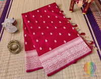 Red Banarasi Handloom Pure Katan Silk Konia Saree – Handloom Saree Online India | Elegantt Drapes