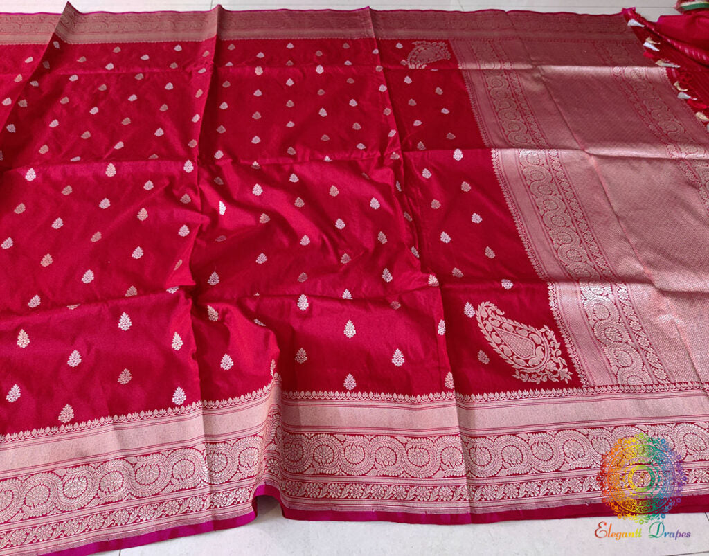 Red Banarasi Handloom Pure Katan Silk Konia Saree – Handloom Saree Online India | Elegantt Drapes