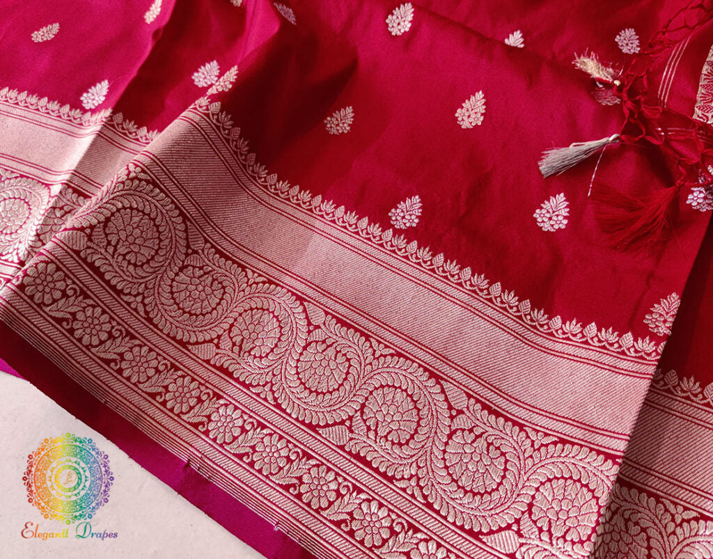 Red Banarasi Handloom Pure Katan Silk Konia Saree – Handloom Saree Online India | Elegantt Drapes