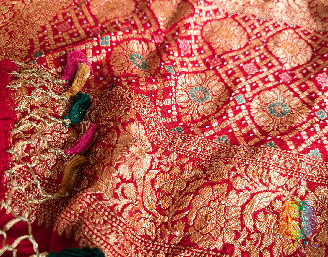 Red Banarasi Meenakari Georgette Bandhej Dupatta – Bandhani Saree Online India | Elegantt Drapes