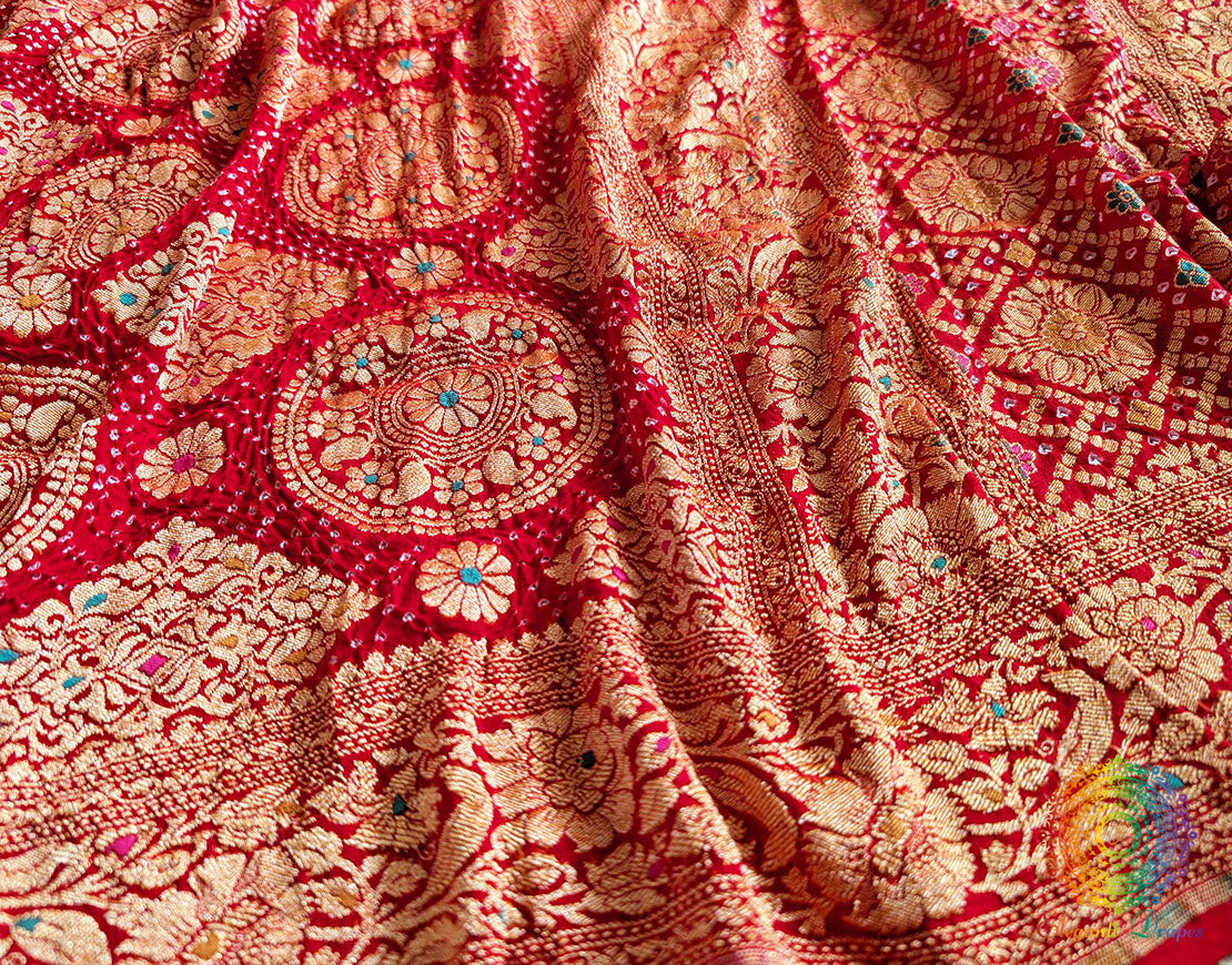 Red Banarasi Meenakari Georgette Bandhej Dupatta – Bandhani Saree Online India | Elegantt Drapes