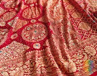 Red Banarasi Meenakari Georgette Bandhej Dupatta – Bandhani Saree Online India | Elegantt Drapes