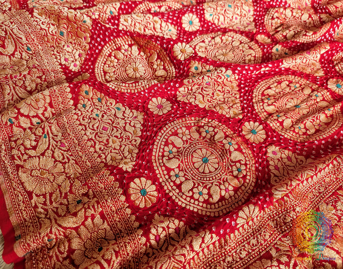 Red Banarasi Meenakari Georgette Bandhej Dupatta – Bandhani Saree Online India | Elegantt Drapes