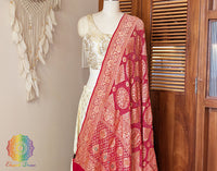 Red Banarasi Meenakari Georgette Bandhej Dupatta – Bandhani Saree Online India | Elegantt Drapes