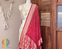 Red Banarasi Georgette Rai Bandhej Dupatta – Bareek Bandhani – Bandhani Saree Online India | Elegantt Drapes