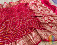 Red Banarasi Georgette Rai Bandhej Dupatta – Bareek Bandhani – Bandhani Saree Online India | Elegantt Drapes