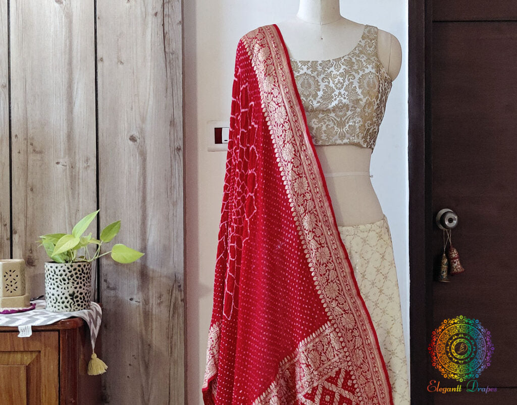 Red Pure Khaddi Georgette Bareek Bandhej Dupatta – Bandhani Saree Online India | Elegantt Drapes