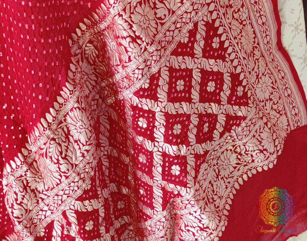 Red Pure Khaddi Georgette Bareek Bandhej Dupatta – Bandhani Saree Online India | Elegantt Drapes