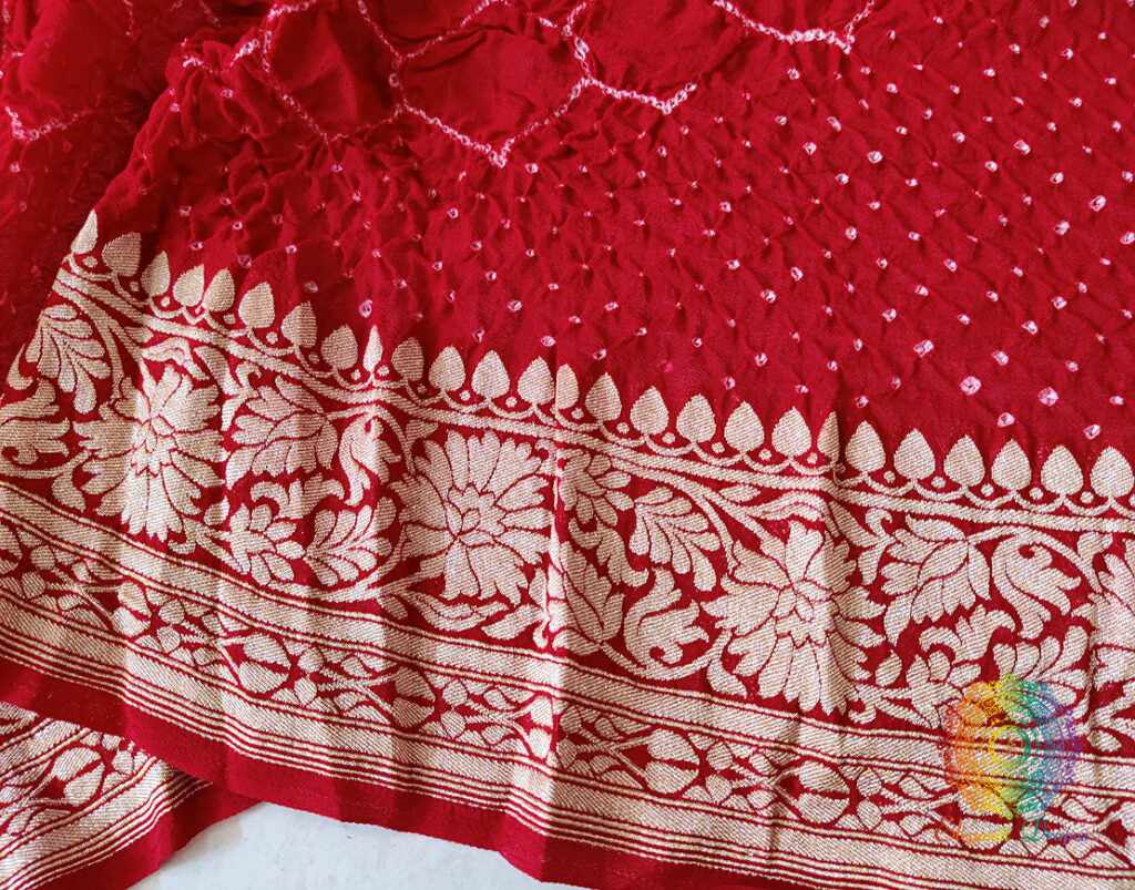 Red Pure Khaddi Georgette Bareek Bandhej Dupatta – Bandhani Saree Online India | Elegantt Drapes