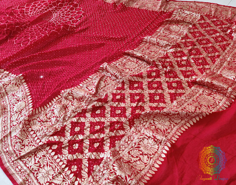 Red Pure Khaddi Georgette Bareek Bandhej Dupatta – Bandhani Saree Online India | Elegantt Drapes