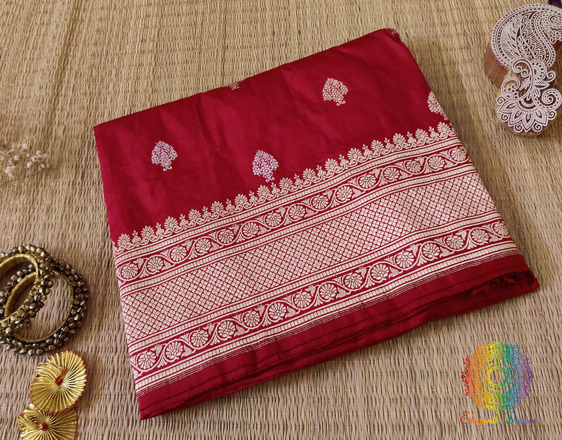 Deep Red Banarasi Handloom Katan Silk Konia Saree – Handloom Saree Online India | Elegantt Drapes