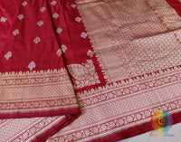 Deep Red Banarasi Handloom Katan Silk Konia Saree – Handloom Saree Online India | Elegantt Drapes
