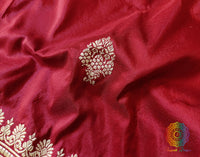 Deep Red Banarasi Handloom Katan Silk Konia Saree – Handloom Saree Online India | Elegantt Drapes