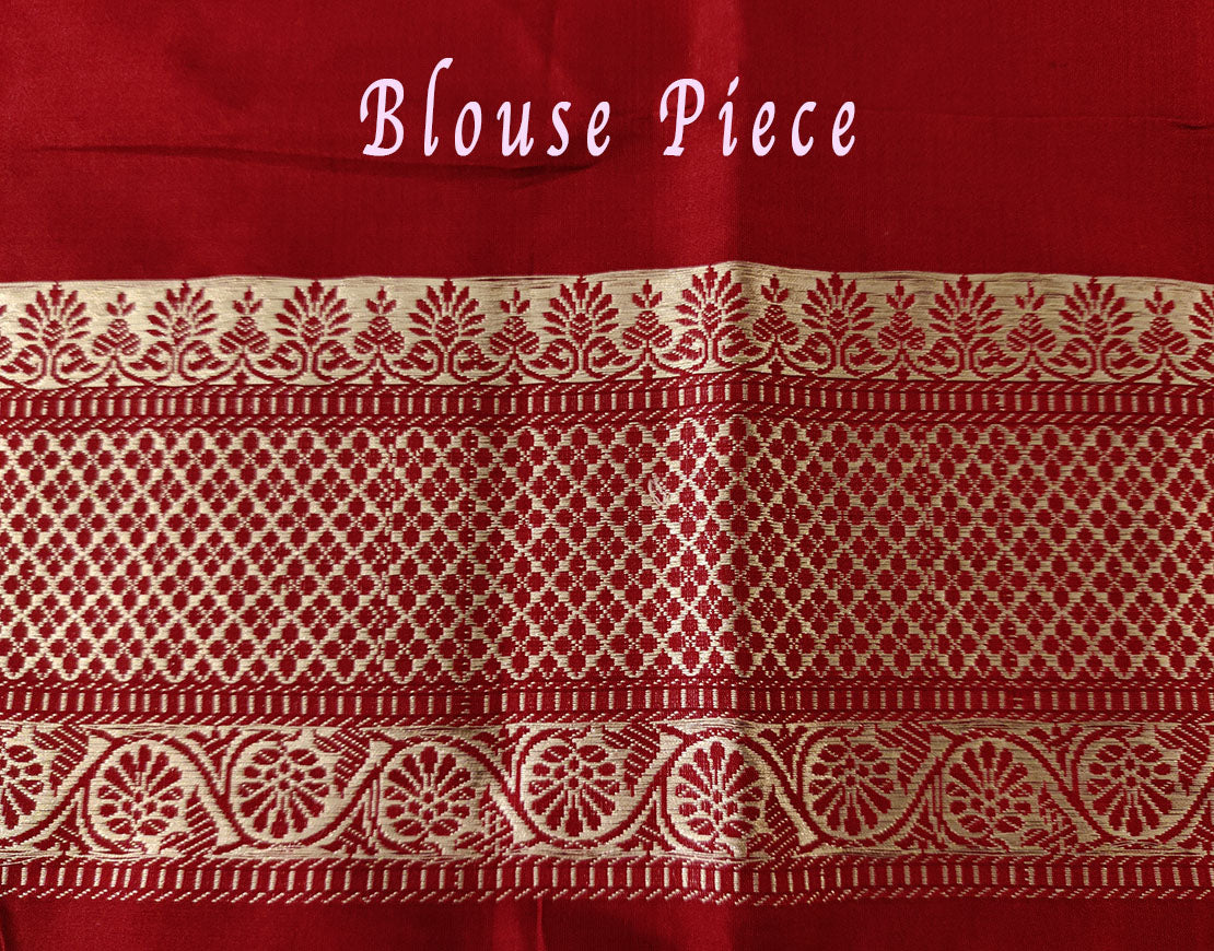 Deep Red Banarasi Handloom Katan Silk Konia Saree – Handloom Saree Online India | Elegantt Drapes