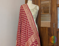 Deep Red Banarasi Bandhani Georgette Dupatta – Bandhani Saree Online India | Elegantt Drapes