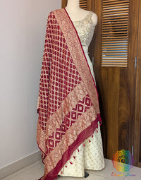Deep Red Banarasi Bandhani Georgette Dupatta – Bandhani Saree Online India | Elegantt Drapes
