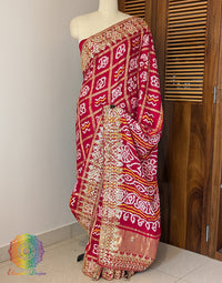 Red Pure Gaji Silk Bandhani Gota Patti Saree – Bandhani Saree Online India | Elegantt Drapes