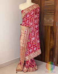 Red Pure Gaji Silk Bandhani Gota Patti Saree – Bandhani Saree Online India | Elegantt Drapes