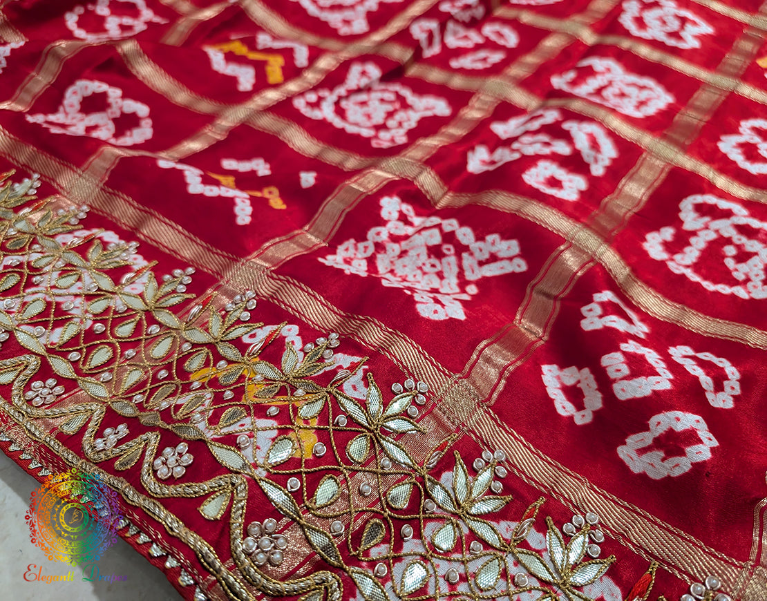 Red Pure Gaji Silk Bandhani Gota Patti Saree – Bandhani Saree Online India | Elegantt Drapes