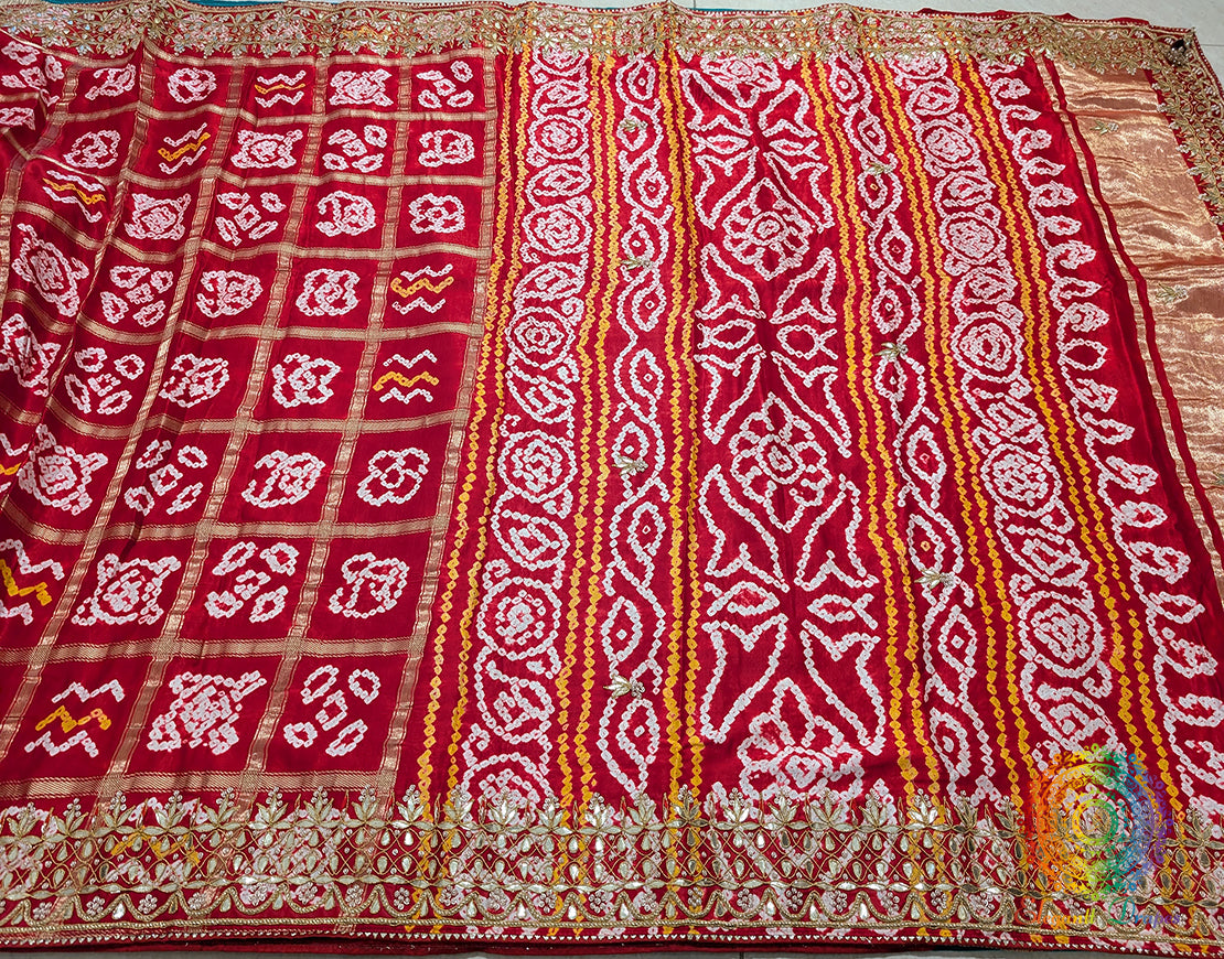 Red Pure Gaji Silk Bandhani Gota Patti Saree – Bandhani Saree Online India | Elegantt Drapes