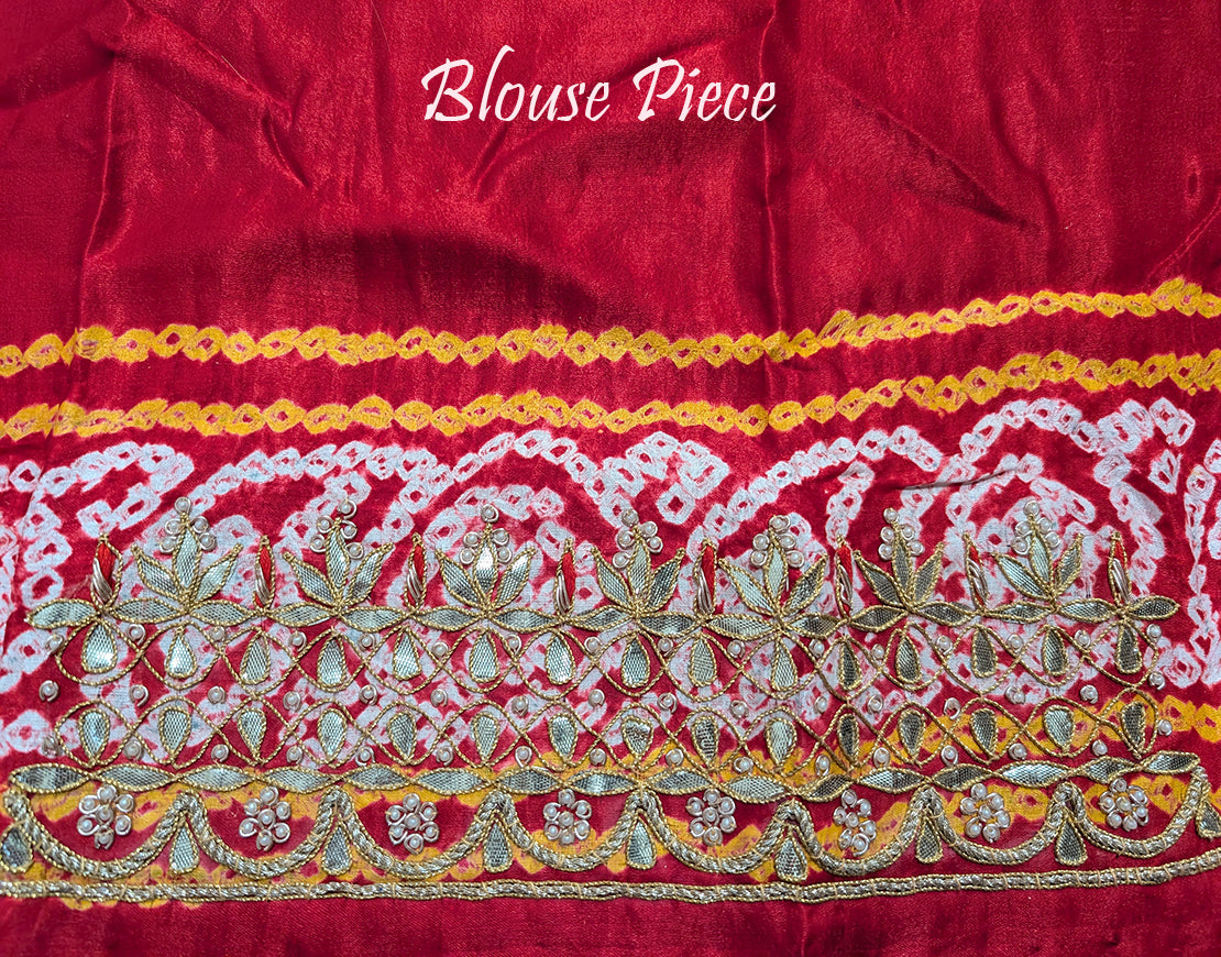 Red Pure Gaji Silk Bandhani Gota Patti Saree – Bandhani Saree Online India | Elegantt Drapes