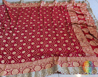 Red Banarasi Georgette Bandhani Border Dupatta – Bandhani Saree Online India | Elegantt Drapes