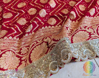 Red Banarasi Georgette Bandhani Border Dupatta – Bandhani Saree Online India | Elegantt Drapes