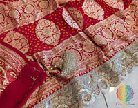Red Banarasi Georgette Bandhani Border Dupatta – Bandhani Saree Online India | Elegantt Drapes